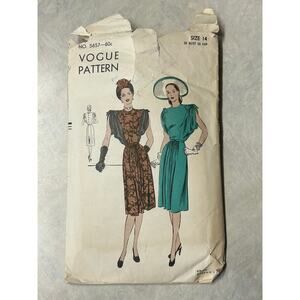 Vintage 40's Vogue Pattern #5657 One‎ Piece Dress Size 14 HTF